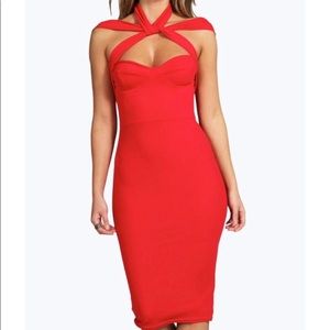 red midi dress boohoo